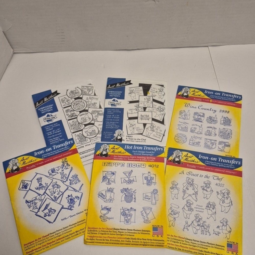 Aunt Marthas Iron On Transfers Lot  Of 9 New Seal  3998 4003 4012 9475 Wine Chef